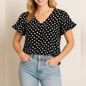 Who What Wear Black and White Polka Dot Blouse